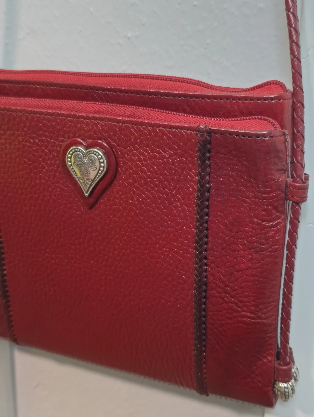 Brighton Red Leather Heart-Embellished Crossbody Bag